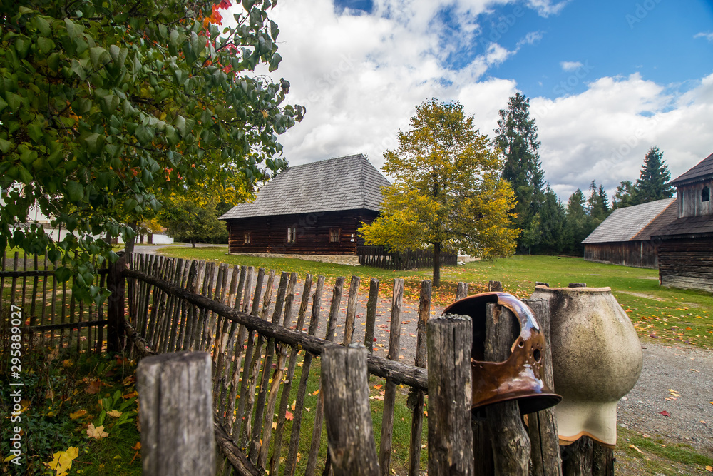 Traditional old architecture in Slovak village Pribylina