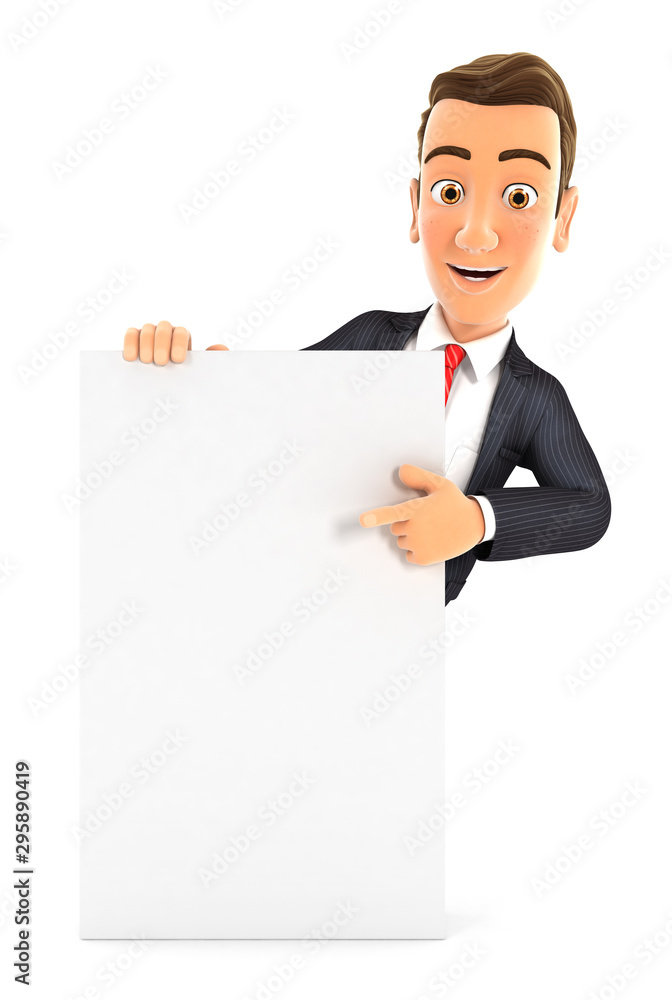 3d businessman pointing to vertical board 3d businessman pointing to vertical board