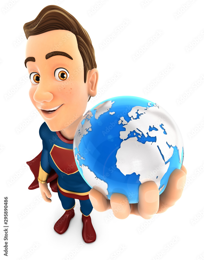 3d superhero holding blue earth 3d superhero holding blue earth