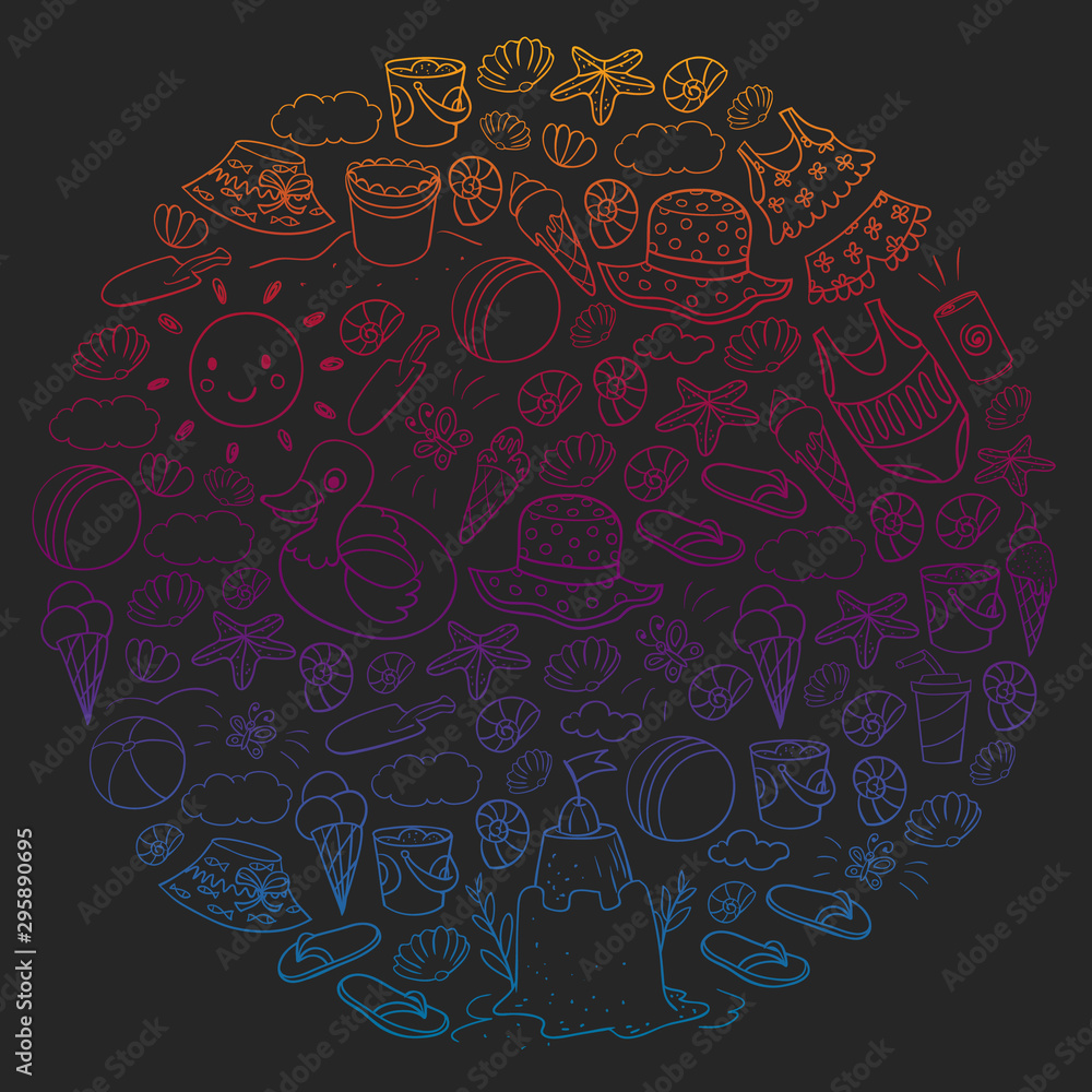 Vector pattern. Summer vacations. Beach, ocean, island, sun Vector pattern. Summer vacations. Beach, ocean, island, sun