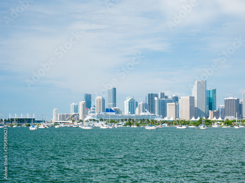 view of Miami downtown skyline at sunny and cloudy day with amazing architecture