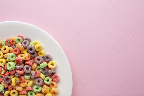 Colorful crunchy cereal with copy space