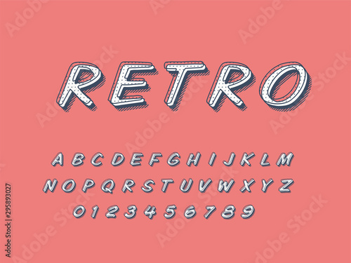 Retro font and alphabet. Stock vector illustration