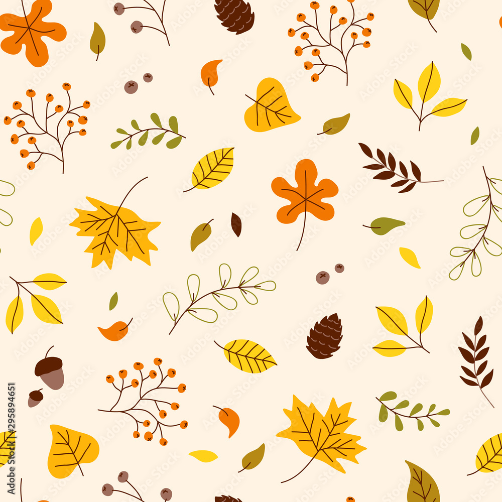 Seamless pattern with cute autumn leaf