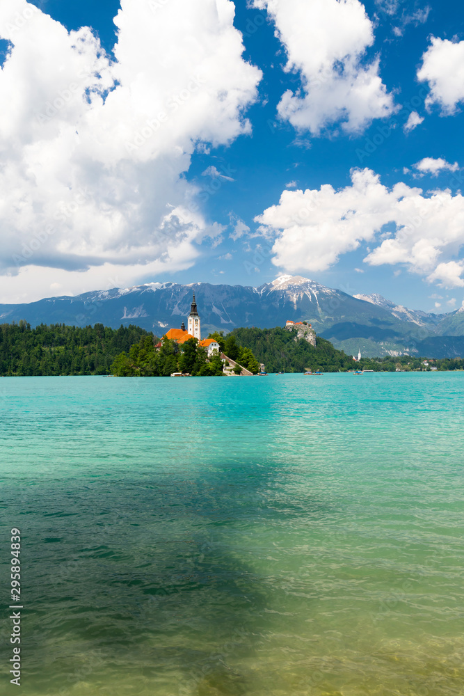 Lake Bled with mountains in Slovenia