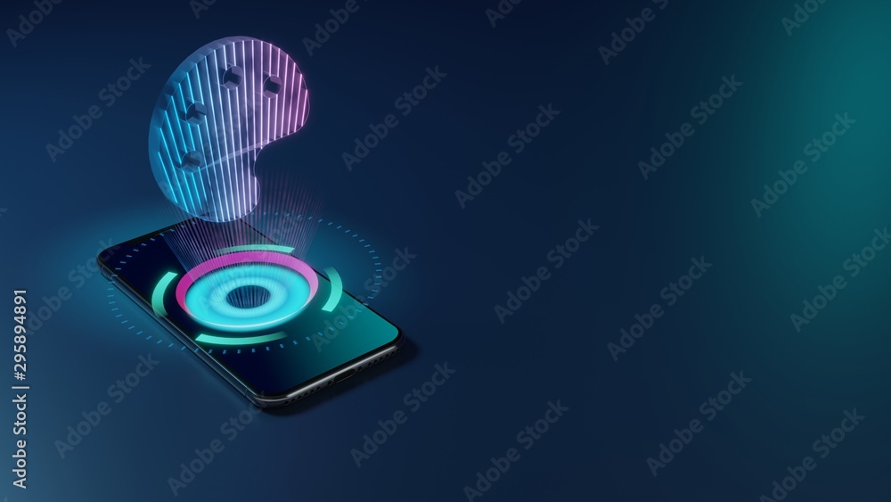 3D rendering neon holographic phone symbol of palette icon on dark background