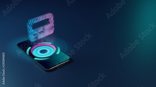 Obraz na plátne 3D rendering neon holographic phone symbol of pager icon on dark background
