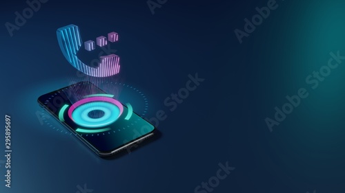 3D rendering neon holographic phone symbol of phone icon on dark background