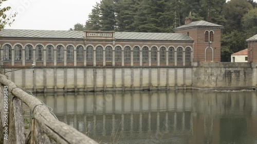 Chivasso, Piedmont, Italy. October 2019. The Cavour canal is a great work from the 1800s that captures the waters of the river Po. In the video the red brick sewer. Fixed framing.