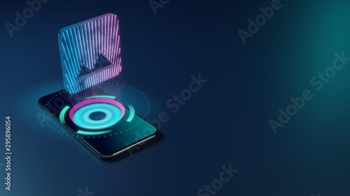 3D rendering neon holographic phone symbol of photo icon on dark background