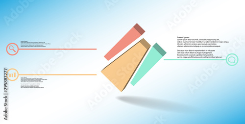 3D illustration infographic template with embossed cube randomly divided to three moved parts askew arranged