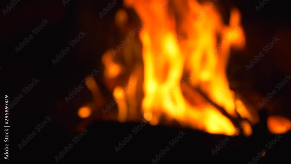Campfire Burning In Rack Focus At Night, Slow Motion Campfire Burning In Rack Focus At Night, Slow Motion