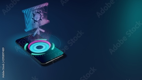 3D rendering neon holographic phone symbol of presentation  icon on dark background