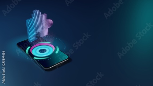 Obraz na plátně 3D rendering neon holographic phone symbol of puzzle icon on dark background