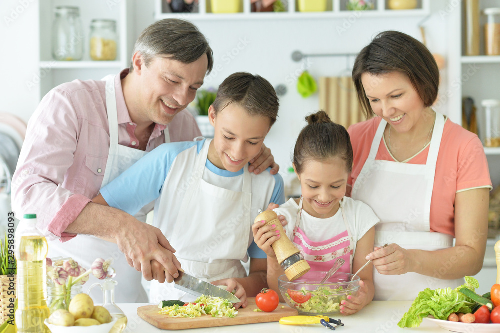 Close up portrait of cute family cooking