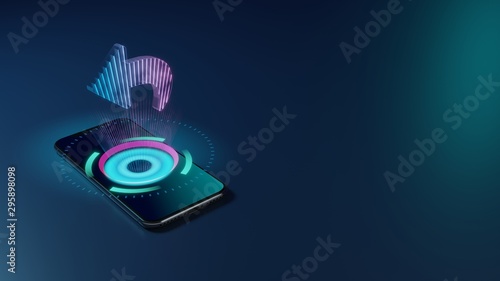 3D rendering neon holographic phone symbol of reply icon on dark background