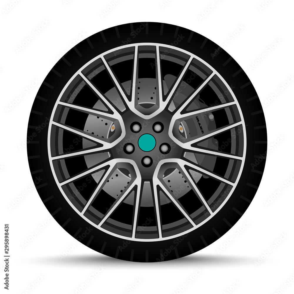 sport car wheel. tire with brake system