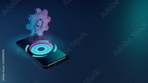 3D rendering neon holographic phone symbol of settings  icon on dark background