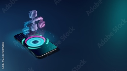 3D rendering neon holographic phone symbol of sitemap icon on dark background