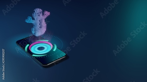 3D rendering neon holographic phone symbol of snowman icon on dark background