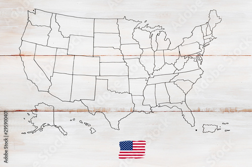 Hand-drawn USA map on a light wooden background