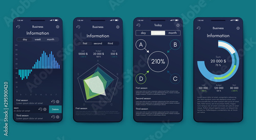 Different UI, UX, GUI screens and flat web icons for mobile apps