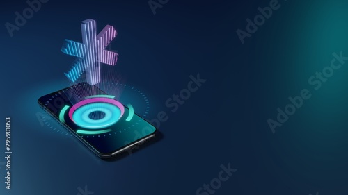 3D rendering neon holographic phone symbol of star of life icon on dark background