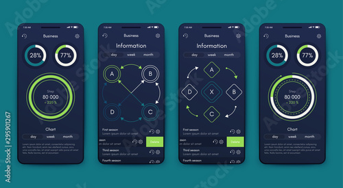 Different UI, UX, GUI screens and flat web icons for mobile apps