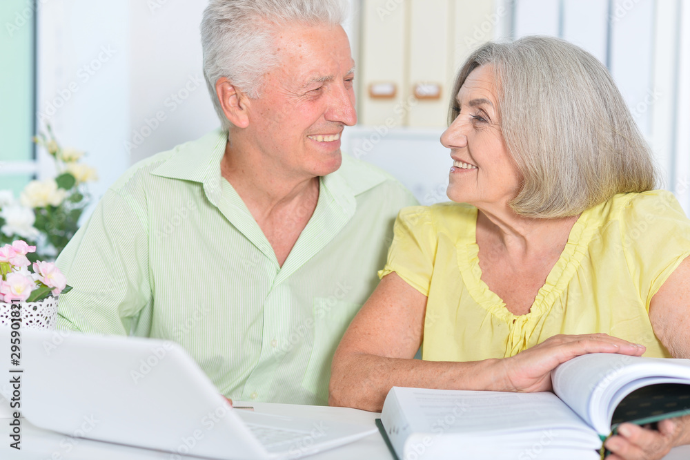 Portrait of senior couple using laptop at home Portrait of senior couple using laptop at home
