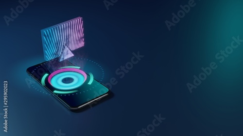 3D rendering neon holographic phone symbol of television09 icon on dark background