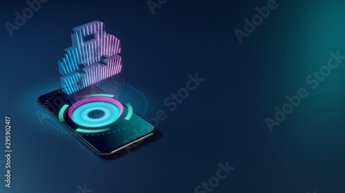 3D rendering neon holographic phone symbol of toolbox icon on dark background