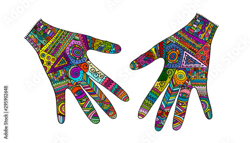 Ornate hands, boho style. Sketch for your design