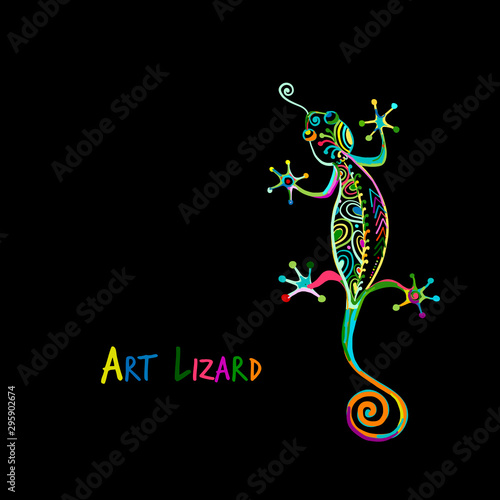 Ornate lizard colorful isolated on black for your design