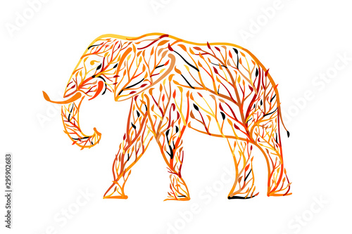Elephant shape made from tree leaves. Save the earth. Vector design