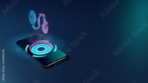 3D rendering neon holographic phone symbol of usb cable icon on dark background