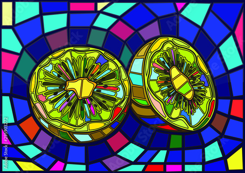 fruit kiwi and half moses Stained glass illustration vector