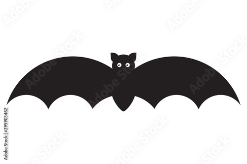 Dark silhouette of bat with open wings. One of Halloween holiday symbol on white background