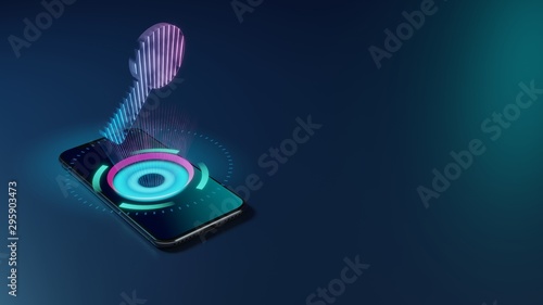 3D rendering neon holographic phone symbol of utensil spoon icon on dark background