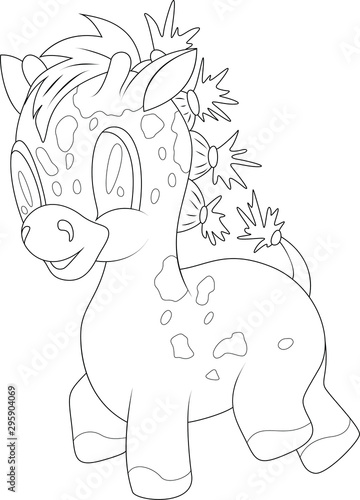 Vector image of a small giraffe in lines for coloring