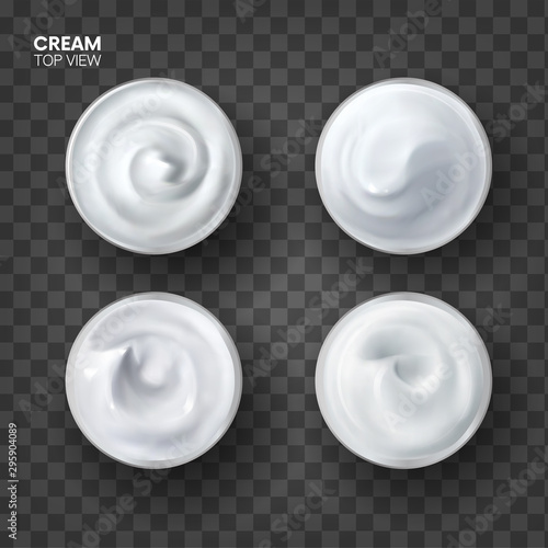 Realistic Cream Set TOP view. Set of special 3d effects. cosmetic white cream for skin Isolated On transparent Background.texture.Vector