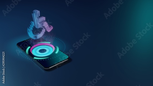 3D rendering neon holographic phone symbol of wheelchair icon on dark background