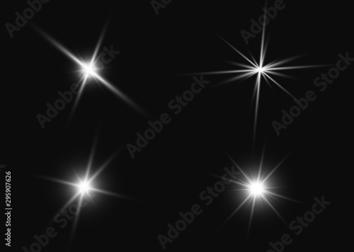 Set of flashes, Lights and Sparkles on a transparent background. Bright gold flashes and glares. Abstract lights isolated Bright rays of light. Glowing lines. Vector illustration eps 10.