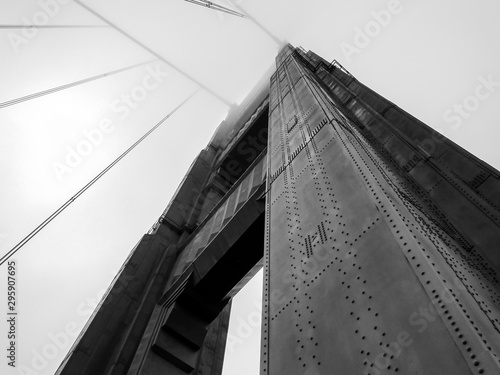 Looking Up at The Golden Gate Bridge, California, United States of America (Black and White)