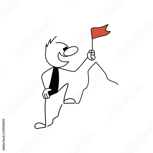 Doodle stick figure: Businessman is on top. Hand drawn cartoon vector illustration for business design and infographic.