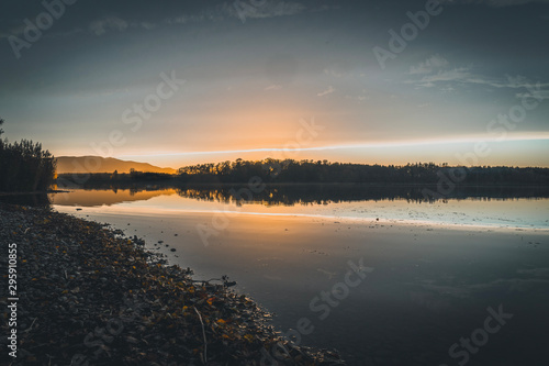 Beautiful sunset over a Lake in Bavaria Germany Berchtesgadener Land