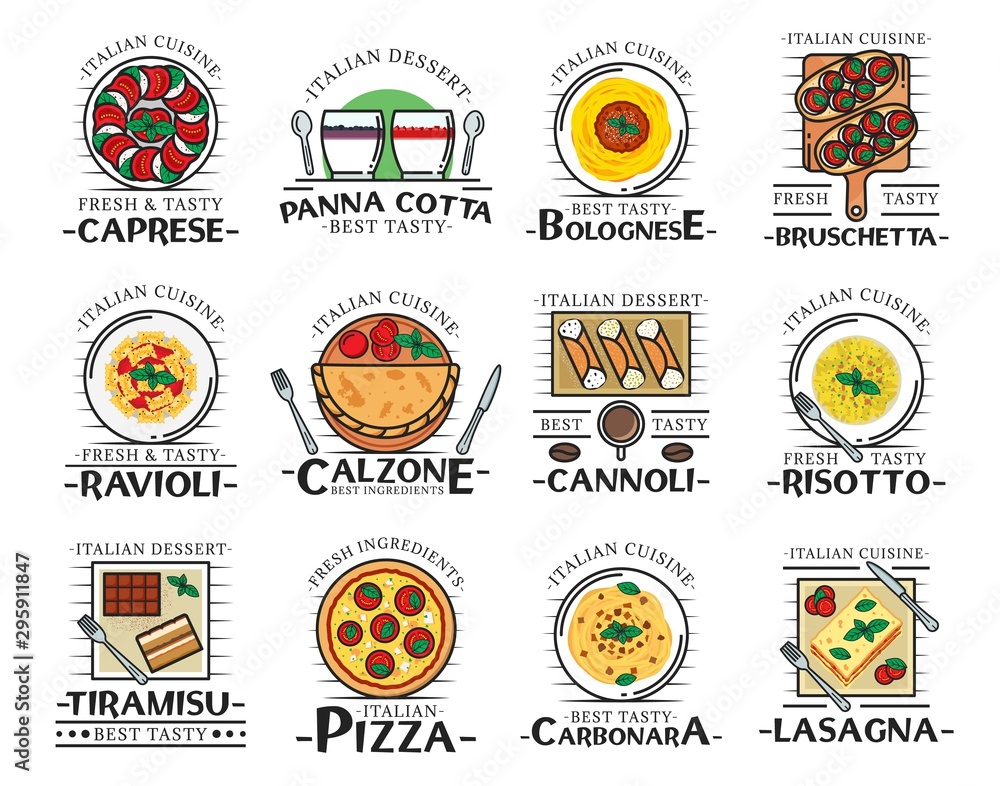 Naklejka premium Pizza, pasta, spaghetti and lasagna. Italian food