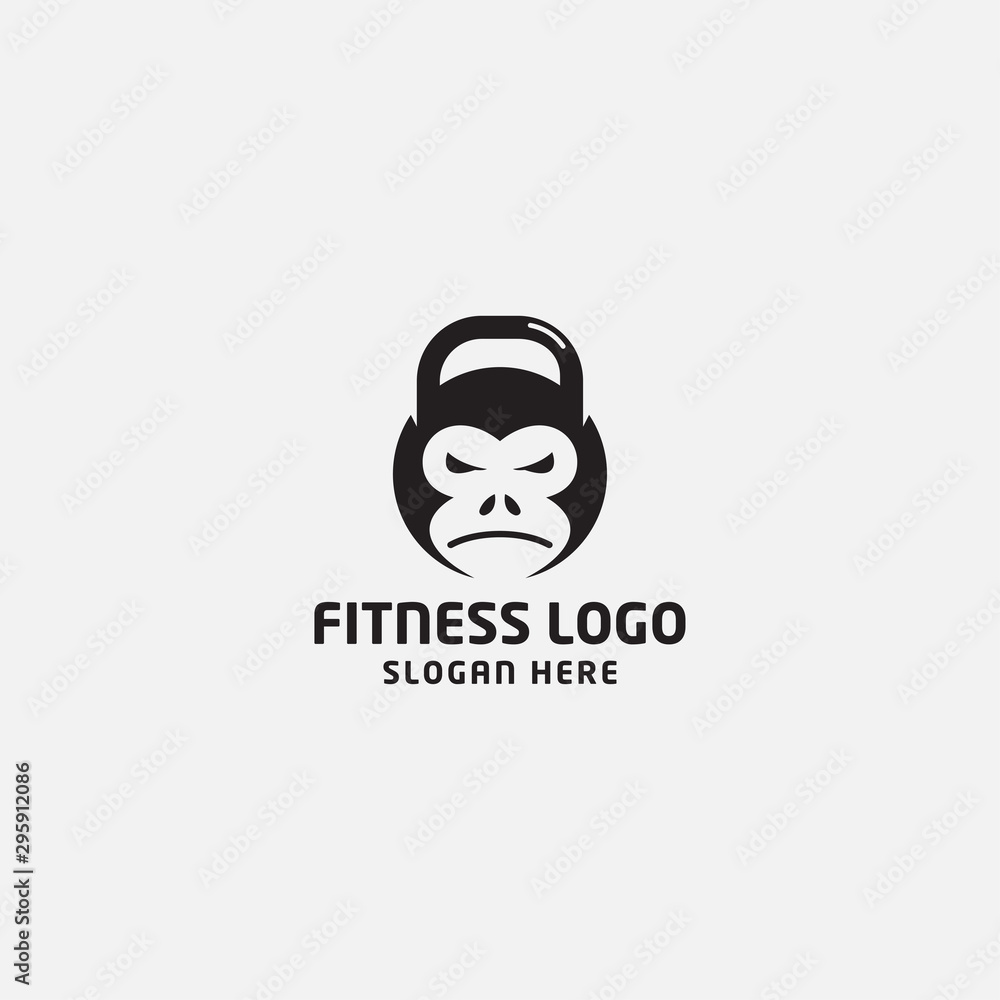 fitness logo template. gorilla, kettle bell - vector