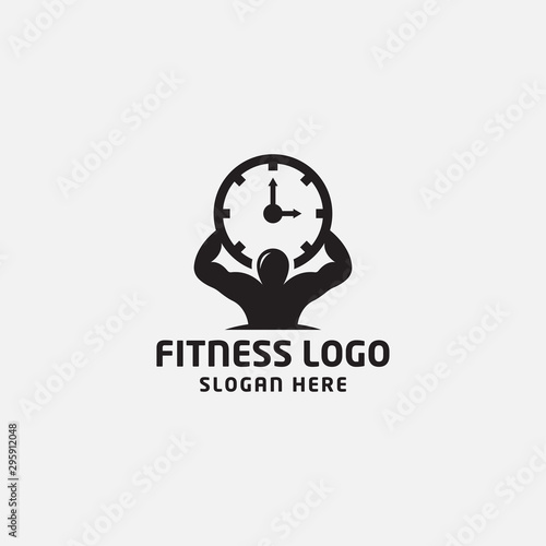 fitness logo design template. human, clock, - vector