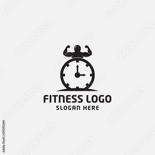 fitness logo design template. human, clock, - vector