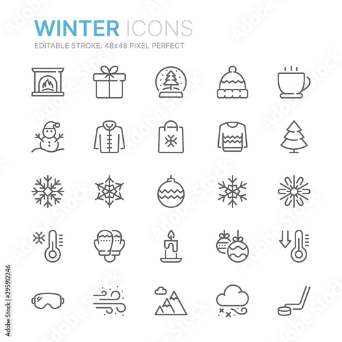 Collection of winter related line icons. 48x48 Pixel Perfect. Editable stroke